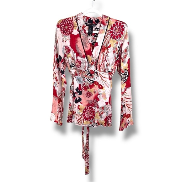 Jonathan Martin Y2K 2000s Silk Floral Blouse Size Small Baddie - Picture 1 of 7